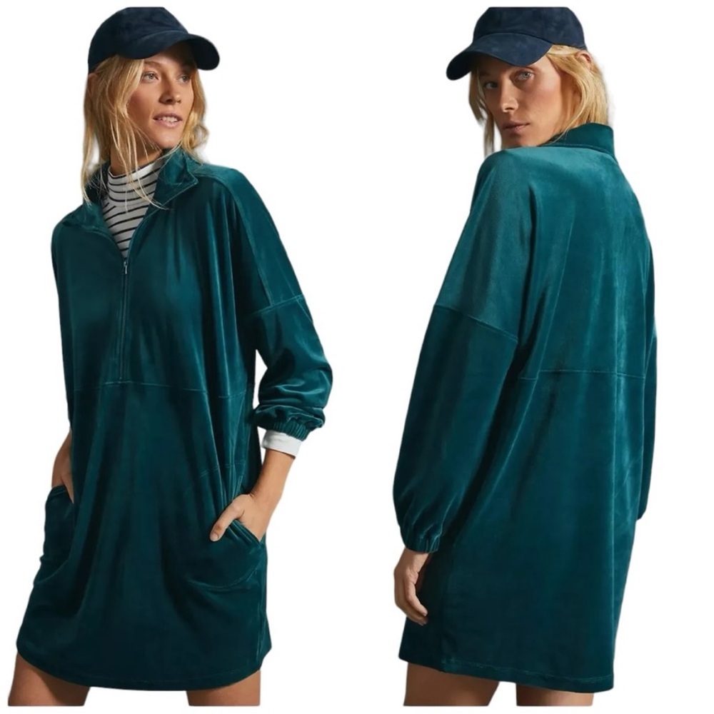 Anthropologie Saturday Sunday Rosalind Velvet Tunic Dress Teal size Medium